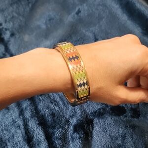 Vintage Avon Gold and Blue Chevron Pattern Bracelet